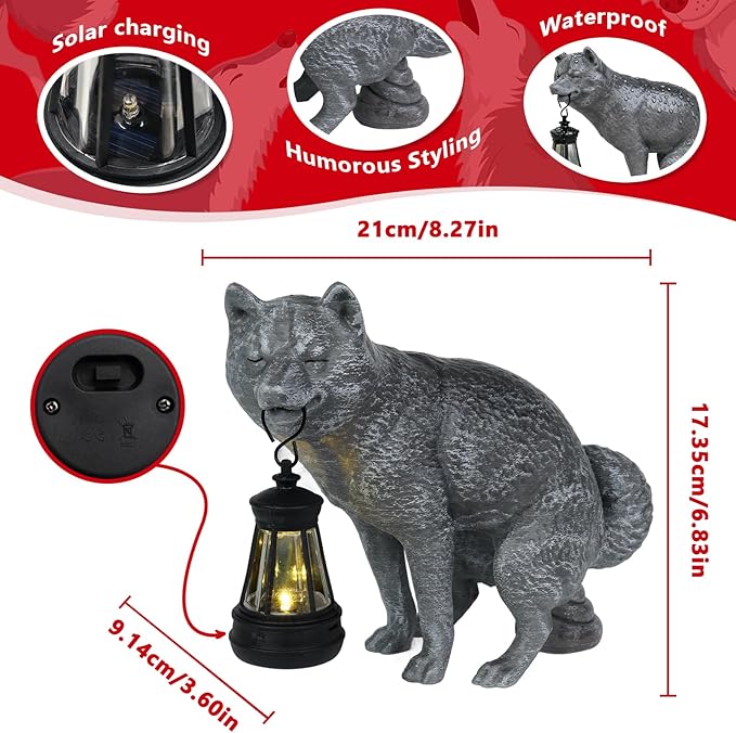 Discreet Wolf Garden Statue - The Loyal Guardian's Surprise Solar Lantern - Unique Dog Resin Figurine for Lawn Patio Yard - Funny Gag Gift for Gardeners - Birthday Gifts for Grandma Mom Women