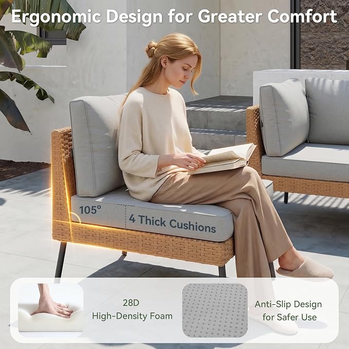 Aoxun 8 Piece Patio Furniture Set, 8 Seats Outdoor Sectional Sofas with Thick Cushion, Wicker Outdoor Patio Furniture Set with Ottomans for Party, Garden, Backyard, Grey
