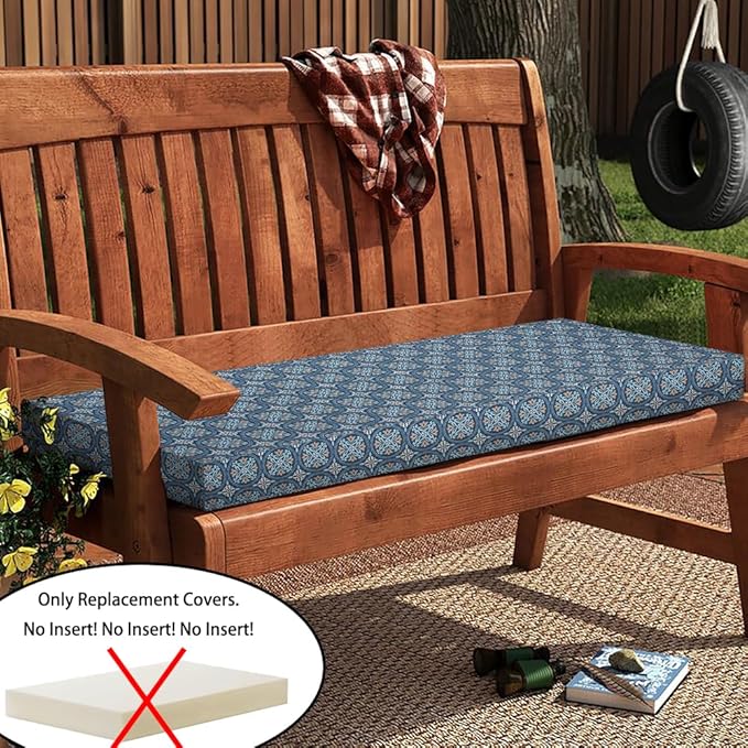 Magpie Fabrics Patio Bench Cushion Cover 48x18x3 Inch, NO Insert! Water&Fade Resistant Outdoor Loveseat Replacement Cover with Zipper (Morgan Medal Blue)