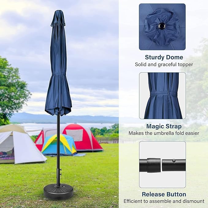 Simple Deluxe 9FT Outdoor Patio Umbrella Table Market Umbrella with Push Button Tilt and Crank, 8 Sturdy Ribs, UV Protection Waterproof for Garden, Lawn, Deck, Backyard, Pool, Blue