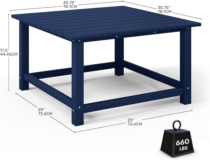 Costaelm Patio Conversation Table, Tatio Accent HDPE Outdoor Weather Resistant, Square Outdoor Porch Balcony Patio Drink Table for Outside, Pool, Backyard, Navy Blue