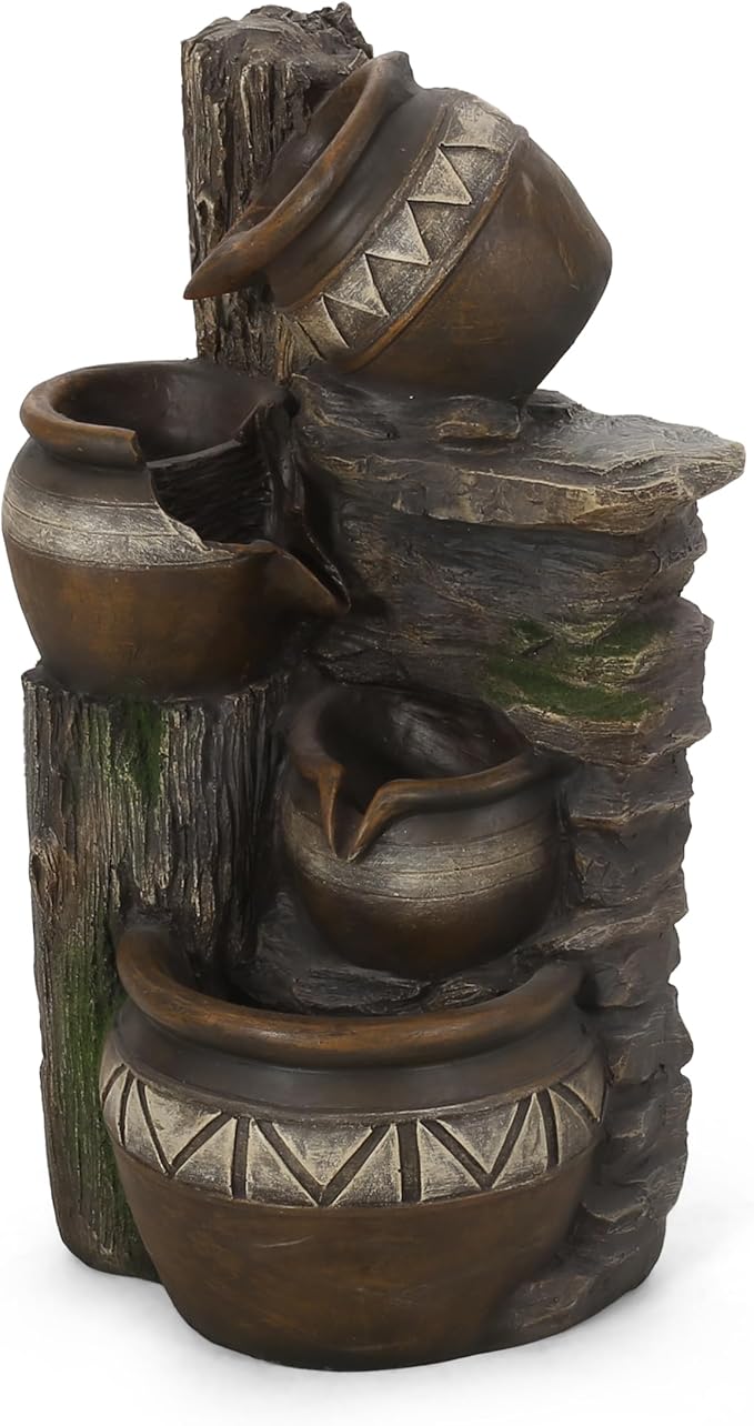 Merax 19.75" High Weather Resistant Floor Fountain with Light, 3 Tier Outdoor Fountain, Stacked Jar Design for Garden Patio Yard, Brown+Gray