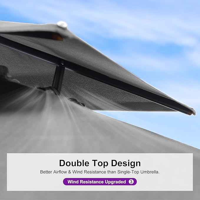 PURPLE LEAF 10' X 13' Double Top Cantilever Patio Umbrella Deluxe Large Outdoor Umbrella Rectangle Offset Umbrella with Fade Resistance for Garden Deck Pool Patio, Mist Grey