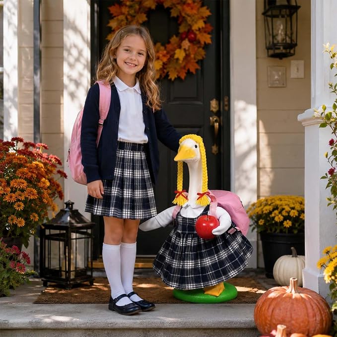 JcHrmers Back to School Porch Goose Outfits Student Goose Outfits Lawn Goose Clothes Fits 23" Cement Plastic Goose Statue for School Classroom Outdoor Garden Yard Patio Decor