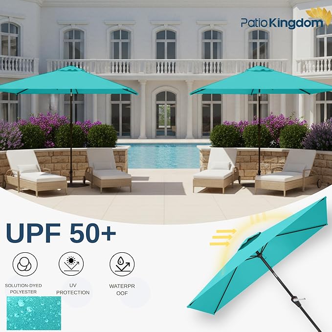 6.5'x10' Rectangular Patio Outdoor Umbrella,Large Coverage with Push-Button Tilt & UV Protection,Sturdy Ribs for Deck,Lawn,Pool,Backyard