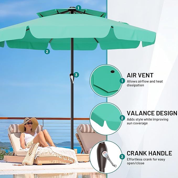 AreShark 12ft 2-Tier Patio Umbrella with Valance - Outdoor Umbrella Waterproof UV Protection, Market Table Umbrella w/ 8 Sturdy Ribs&Crank for Pool, Backyard, Garden(Turquoise)