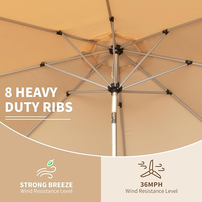 Domi 10FT Patio Umbrella, Outdoor Table Umbrella with Aluminum Pole, UV Protection Waterproof Market Sun Umbrella with Push Button Tilt and Crank for Garden, Deck, Backyard, Pool (Beige)