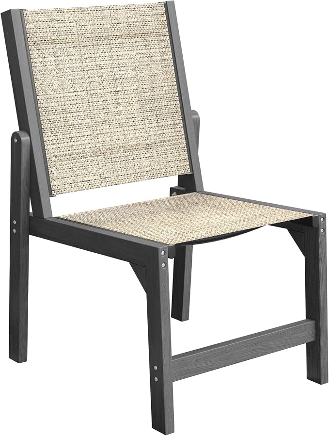 Patio Stackable Chair, HDPE Armless Outdoor Dining Chairs with Wide Seat, All-Weather Textilene Oversized Porch Chair for Garden, Poolside, Backyard, Deck | Grey