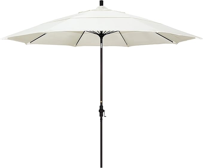 California Umbrella 11' Round Crank Lift, Collar Tilt, Aluminum Pole, Fiberglass Rib Patio Umbrella, Bronze Finish, Sunbrella Cilantro