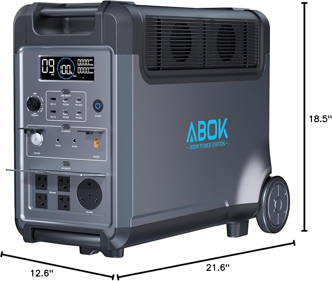 ABOK Ark3600 Portable Power Station, 3840Wh LiFePO4 Battery, Expandable to 11520Wh, 3H Fast Charge, 15 Outlets, UPS 10ms, 3600W Solar Generator for Home Backup, Camping, RV