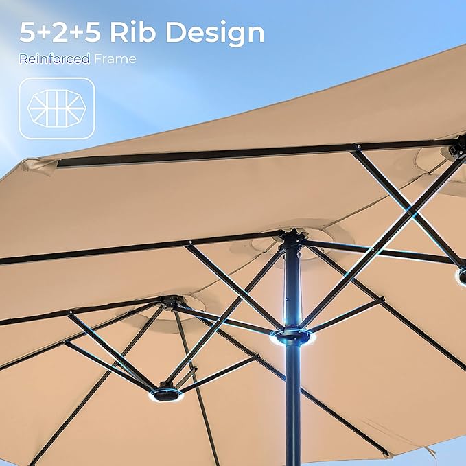SUPERJARE 13FT Outdoor Patio Umbrella with Base Included, Double Sided Pool Umbrellas with Fade Resistant Canopy, Large Table Umbrella for Deck, Market, Backyard - Beige