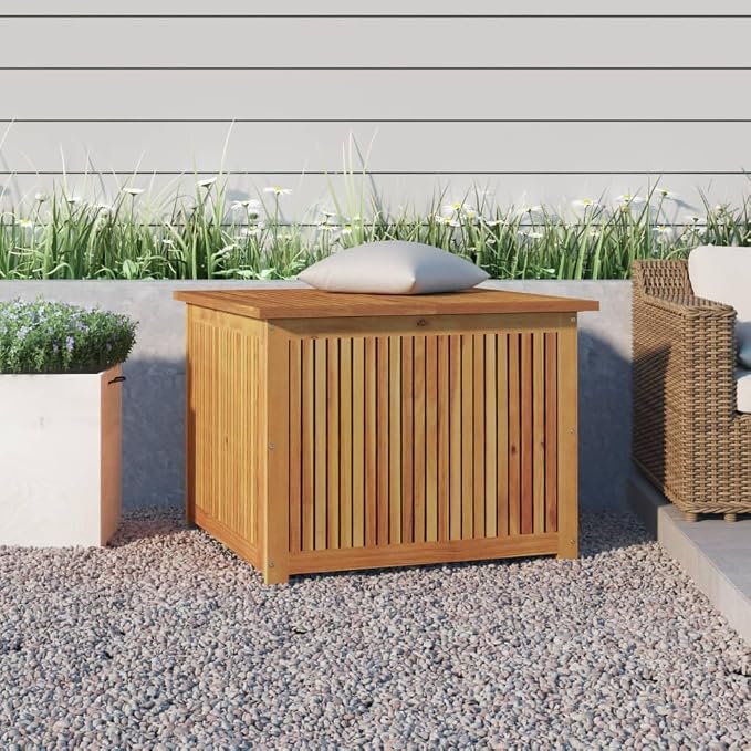 Wooden Patio Storage Box Outdoor Storage Container for Patio Furniture Cushions, Acacia Wood Deck Box, Garden Backyard Storage Box, 29.5"x29.5"x22.8" Solid Wood Acacia,-870