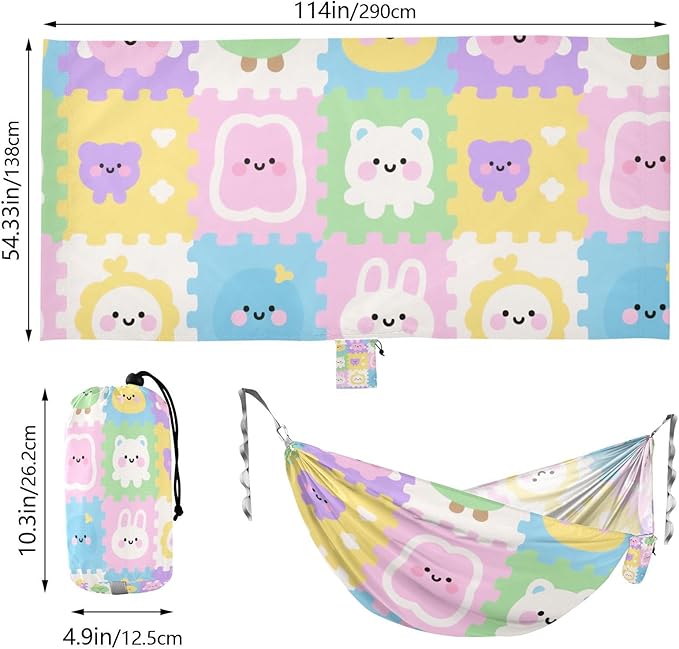 Cute Cartoon Childish Pattern Colorful 330lb Capacity Camping Hammock Backyard Hammock for Camping & Hiking Essential Base de hamaca para adultos