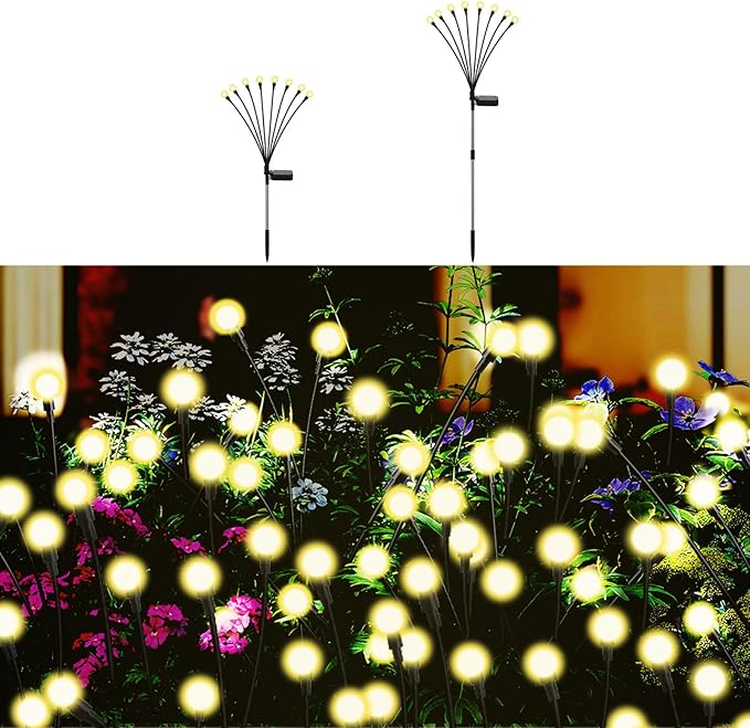 Solar Firefly Lights Outdoor, 8 Modes 800mAh Swaying Flashing Firefly Garden Lights Solar Powered Waterproof for Outside Yard Patio Pathway Lawn Christmas Garden Decor Warm White (2 Pack)