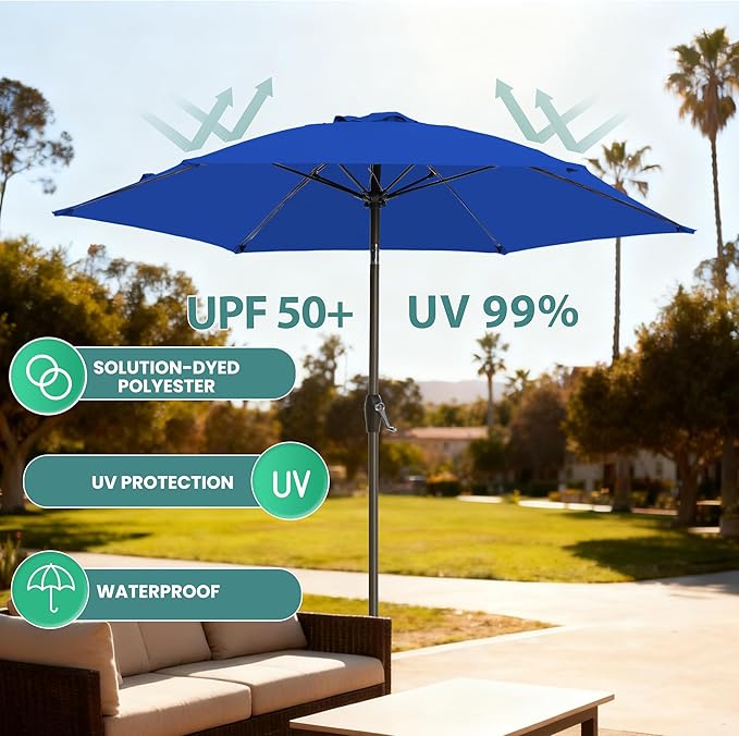 7.5FT Large Outdoor Patio Umbrella with Crank & Tilt - Durable Market Umbrella for Outdoor Patio with 6 Fiberglass Ribs for Poolside,Deck,Yard,Garden
