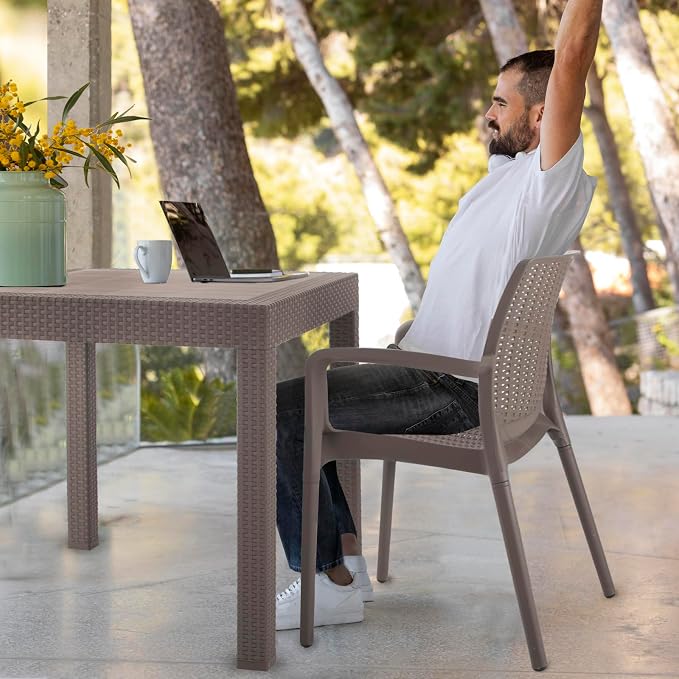 DIMAR GARDEN 4 Piece Patio Dinning Chairs Set, Outdoor Resin Dining Chairs with High Back, Deck Chair with Armrest, Flax Gray