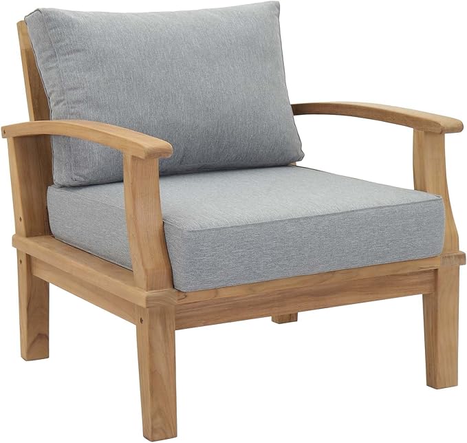 Modway EEI-1487-NAT-GRY-SET Marina Premium Grade A Teak Wood 3-Piece Outdoor Patio Furniture Set, Natural Gray