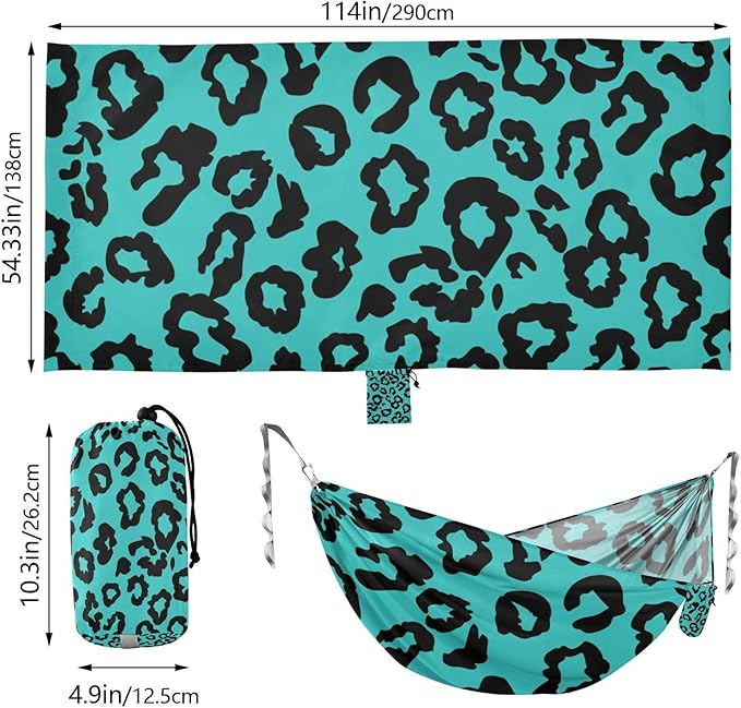 Leopard Teal Black 330lb Capacity Outdoor Hammocks Fabric Hammock for Indoor Outdoor Patio hamaca con Base para adultos