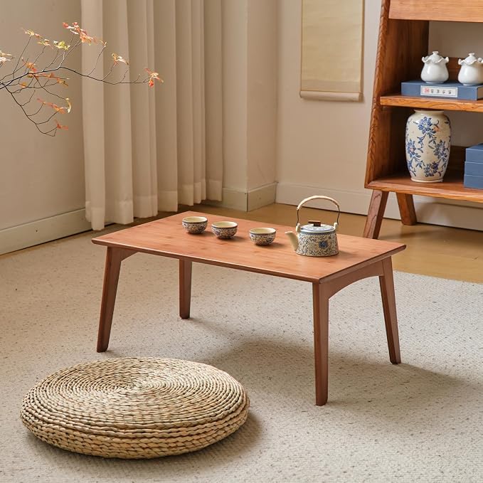 JIKUGO Bamboo Folding Coffee Table, No Assembly Required, Japanese Floor Table for Bedroom Living Room, Walnut, 23.6 x 15.7 x 9.8 Inches