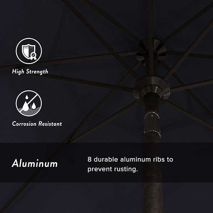 California Umbrella 9' Round Aluminum Market Umbrella, Crank Lift, Push Button Tilt, Bronze Pole