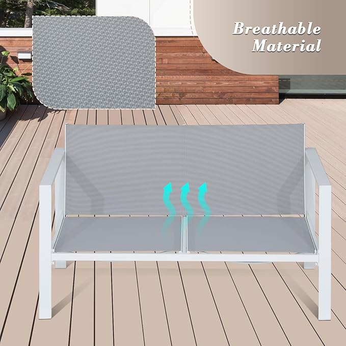 Athena Collection Patio Bistro Set Table and Chairs Set of 4, Outdoor Furniture Set Heavy Duty Conversation Sets Metal Loveseat with Upholstered Seat and Cushions, Blue