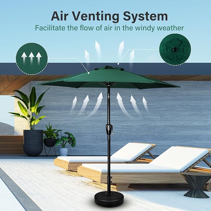Simple Deluxe 7.5' Patio Umbrella Outdoor Table Market Yard Umbrella with 6 Sturdy Ribs for Backyard, Pool, Garden, Deck, Green