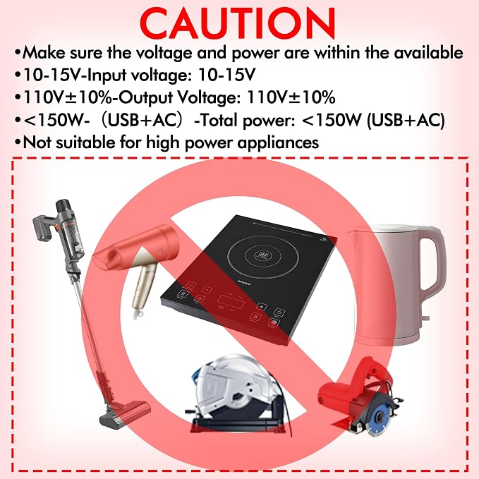 150W Power Inverter - Converter Vehicle Adapter Plug Outlet 12v to 110v, Car Plug Adapter 300W Peak with 2 AC Outlets, for Vehicles, Cigarette Lighter Outlet for Phone/Laptop