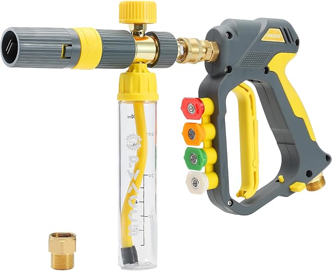 PWACCS Pressure Washer Gun with Foam Cannon, 100 ML | Mini No-Dilution Foam Cannon Pro Power Wash, Soap Cannon, 4 Nozzle Tips, For Car Wash