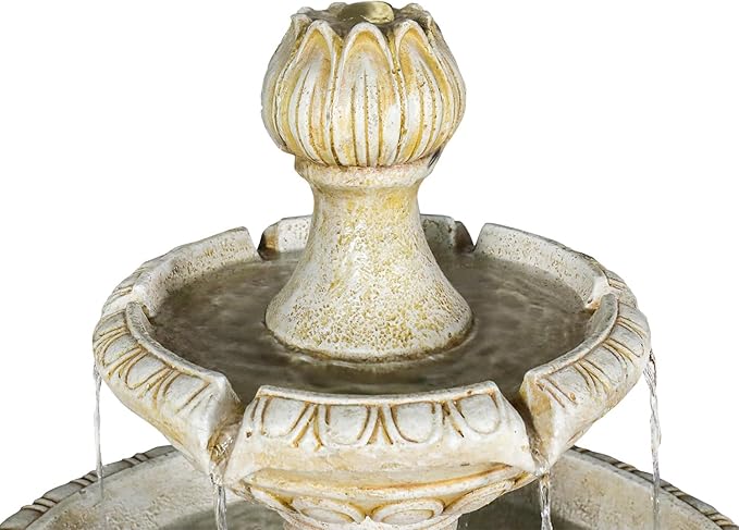 watnature 40.5”H Concrete Water Fountain - 3-Tiered Pagoda Outdoor Fountain, Modern Garden Fountains Outdoor Clearance with Pump for Backyard,Deck,Lawn, Porch, House, Home Decor