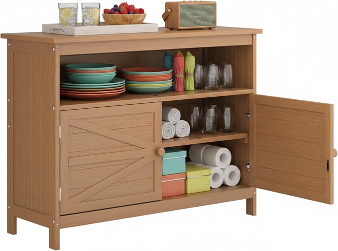 HIPS All-Weather Outdoor Storage Cabinet,Outdoor Sideboard with Magnetic Doors,3-Shelves Patio Storage Cabinet, Used for Garden,Buffet Cabinet,TV Stand, Bar Table,Balcony