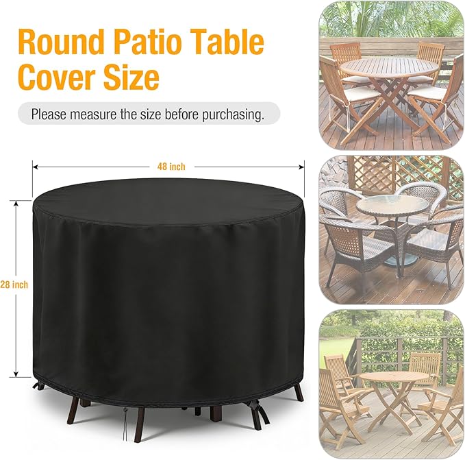 POMER Waterproof Round Patio Outdoor Table Cover,Bar Height Table and Chair Cover Waterproof Outdoor Tall High Table Cover for Round Furniture Set (48" D x 28" H)