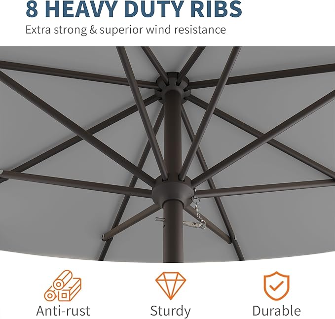 10FT Patio Umbrella, Outdoor Umbrella with Push Button Tilt and Crank, 8 Sturdy Ribs, UV Protection & Waterproof Market Umbrella for Pool, Backyard, Beach,Deck (Light Gray)