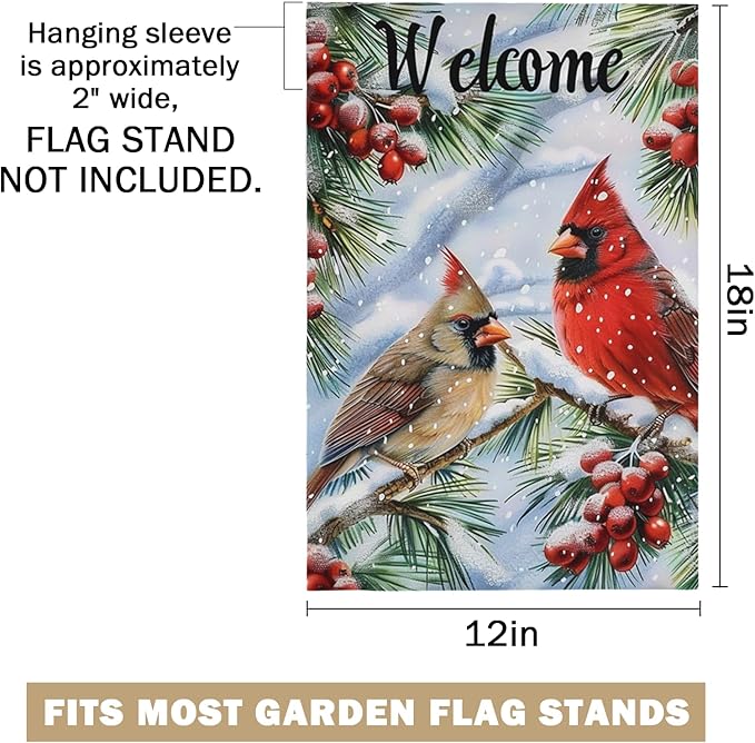 Winter Cardinal Garden FLag 12X18 IN Double Sided Welcome Winter Garden Flags for Xmas Holiday Farmhouse Yard Outside Decoration