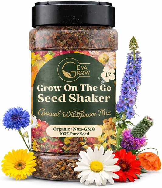 Wildflower Seed Shaker – Awesome Annual Mix by GevaGrow - 2 Ounce Shaker