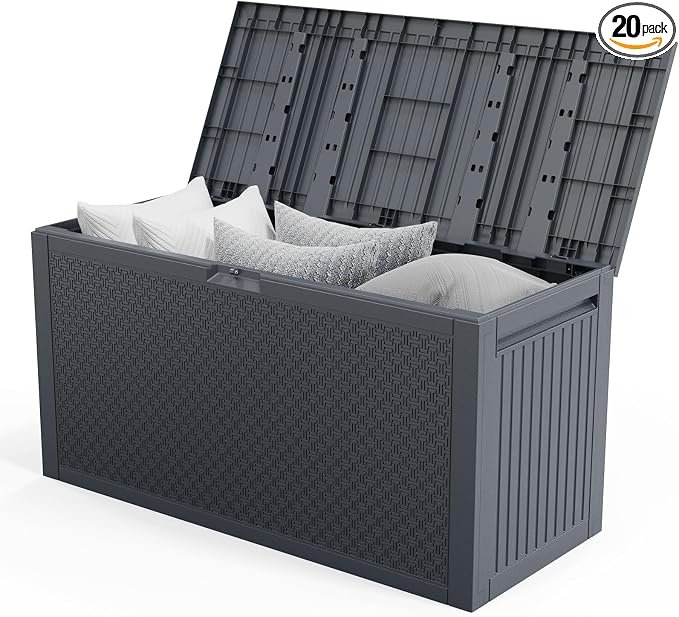 90-Gallon Outdoor Storage Deck Box, Lockable Plastic Garden Chest Seat