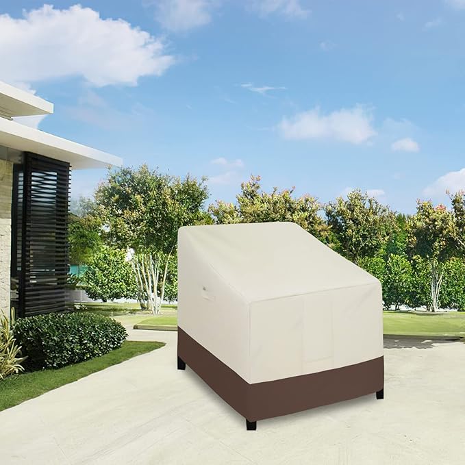 Easy-Going Outdoor Chair Cover Waterproof, Heavy Duty Patio Chair Cover, Windproof Outdoor Furniture Cover with Air Vent (2 Pack-37Wx30Dx31H inch, Beige/Dark Brown)