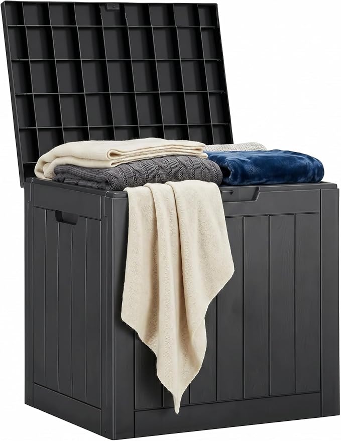 31 Gal Resin Deck Box, Outdoor Storage Bench Side Table for Patio Cushion | Versatile outdoor storage: Organizes single yard mats, pool accessories, garden hoses, or front porch parcels.