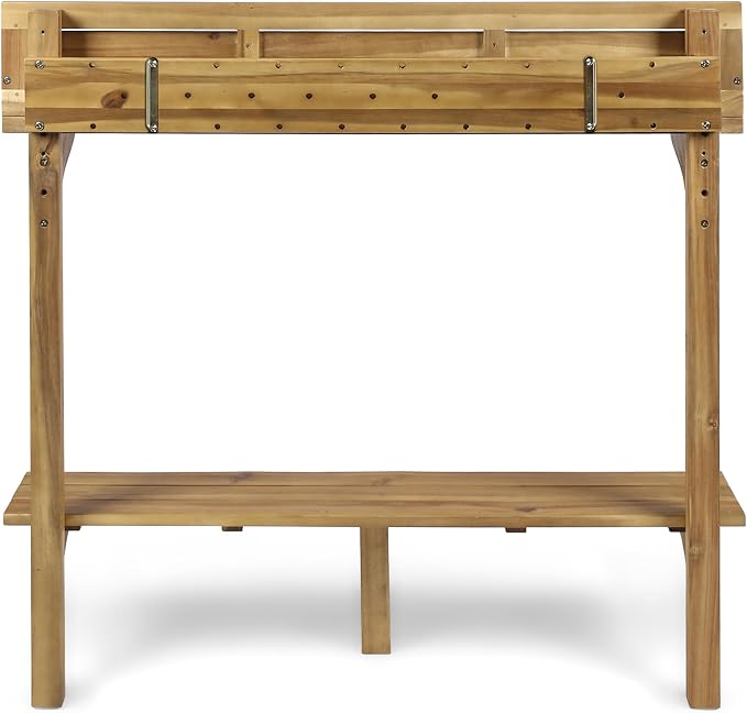 Outdoor Acacia Wood Balcony Bar Table, Rectangle Narrow Counter Outdoor Counter Height Bar Table w/Bottom Shelf, for Balcony, Patio and Small Outside Space