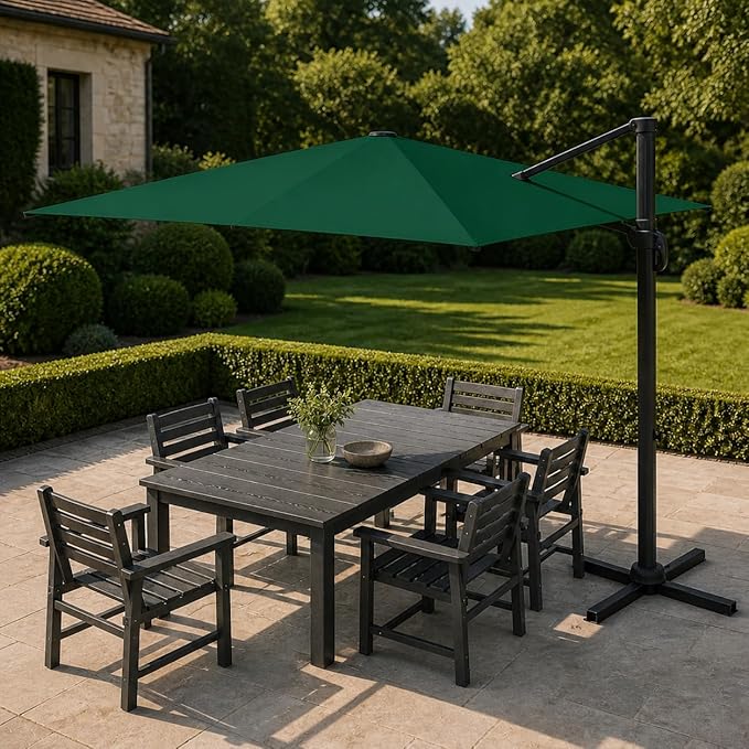 Kingdura 10x10 FT Cantilever Patio Umbrella with Base Included, Large Square Aluminum Offset Outdoor Pool Umbrella, 360° Rotation & 4-Position Tilt, UV Protection for Deck Backyard (Dark green)