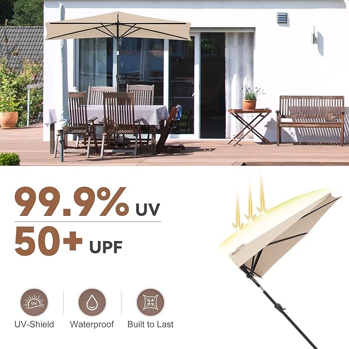 FLAME&SHADE 9ft Half Patio Umbrella - Half Outdoor Umbrella with Tilt UV Protection Waterprool, Half Round Table Umbrella for Wall Balcony, Pool, Porch, Garden, Deck, Market, Backyard (Beige)
