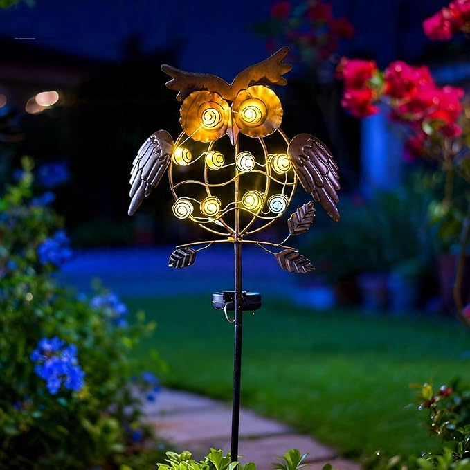 TAKE ME Owl Garden Solar Lights Outdoor, Solar Powered Stake Lights Chrismas Gifts Garden Gifts Mom Wife Grandma - Metal OWL LED Decorative for Walkway,Pathway,Yard,Lawn (Bronze)
