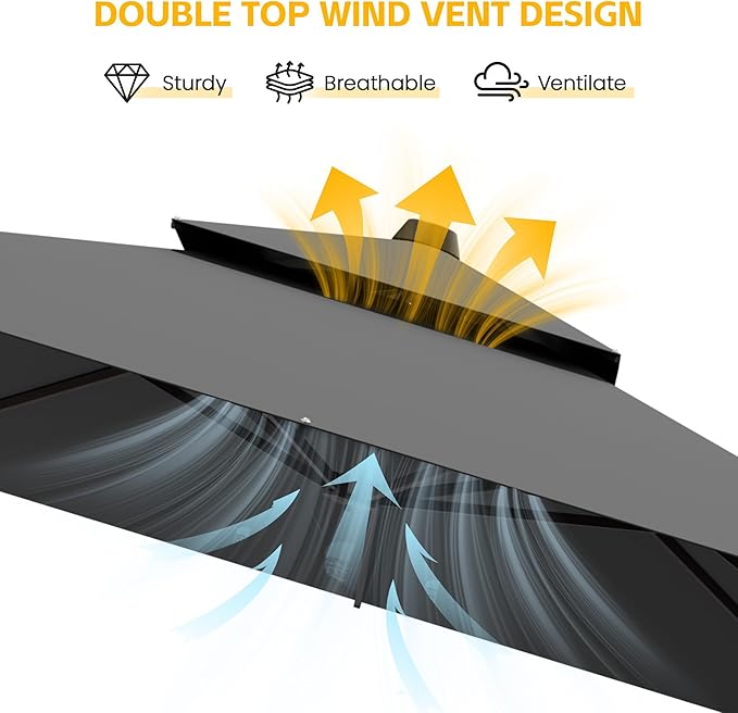 VEGOND 9x12 FT Patio Cantilever Umbrella with Base, Rectangular Heavy Duty Offset Umbrella for 6-8 People, 360°Rotation & Mult Tilt, Double Top Design, for Pool Garden Deck (Grey)