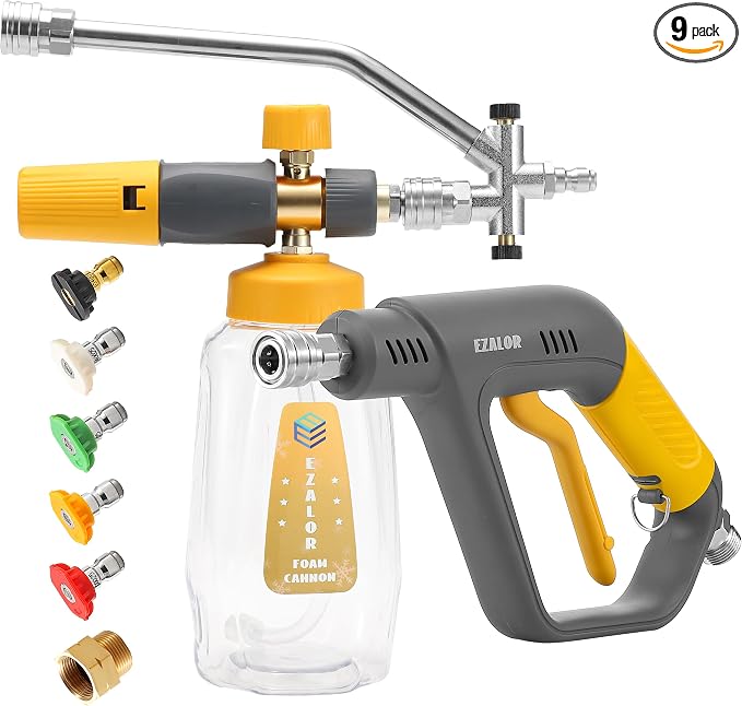 Pressure Washer Foam Cannon Gun Kit with Dual Connector Accessory, Foam Blaster for Car Washing, Double Tip Attachment & 5 Nozzle Tips, 1/4" Quick Connect, 4000 PSI