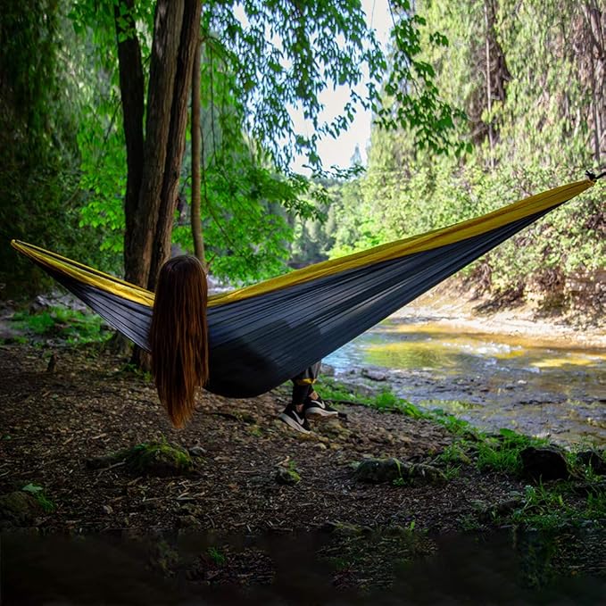 Vivere Double Parachute Camping Hammock, Includes Stuff-Sack (Grey/Yellow)