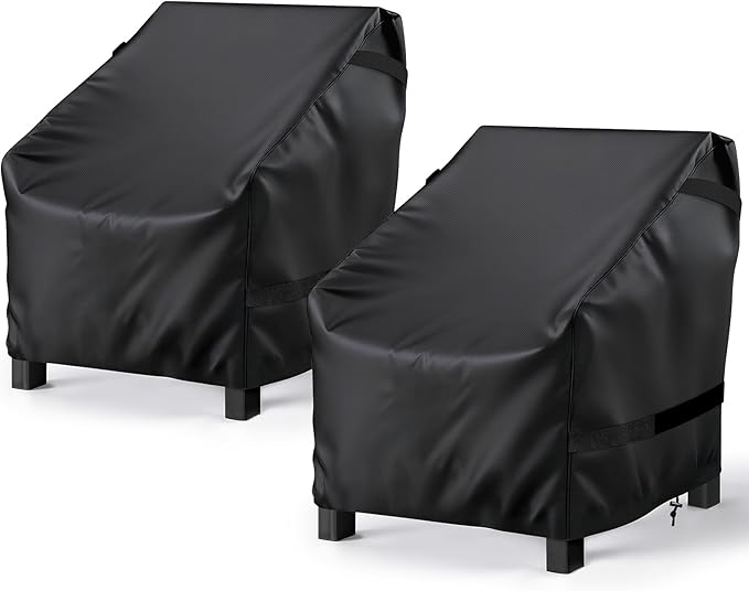 LBTING Outdoor Chair Covers 2-Pack, Patio Swivel Chair Covers 29W x 30D x 36H Inches, 420D Oxford Waterproof Windproof Dust-proof UV-Resistant Furniture Cover - Black