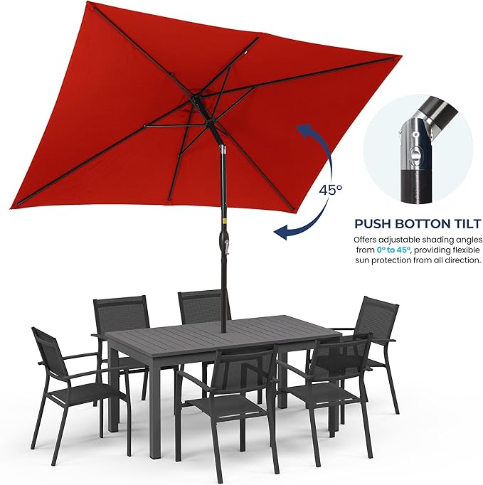 Kiss the Water 6.5' x 10' Patio Umbrella, Rectangular Outdoor Umbrella, Metal Pole Pool Umbrella with Crank and Push Button Tilt, Large Patio Umbrella with Polyester Canopy
