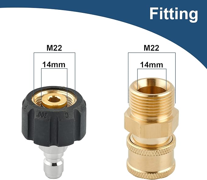Raincovo Pressure Washer Quick Connect Fittings, M22 14mm to 1/4 Inch Quick Connect Pressure Washer Adapter Set, 4 Pieces