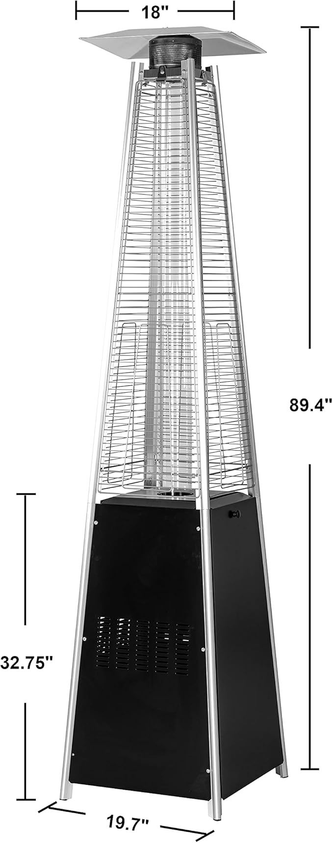 Nuu Garden 48,000 BTU Outdoor Pyramid Propane Patio Heater with Glass Tube, Removable Iron Heater with Wheels for Backyard, Garden, Porch, Patio, Black