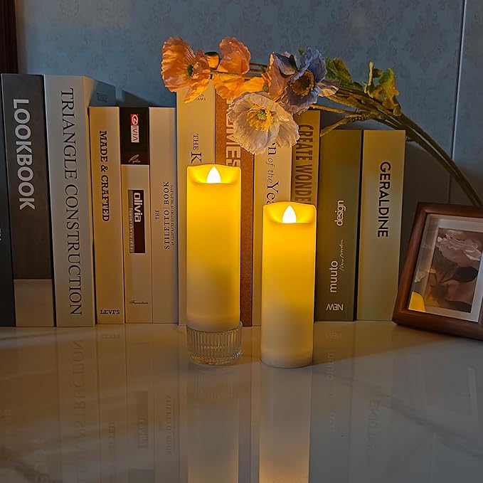 iZAN 2 Pack Flameless Battery Operated LED Pillar Candles with Remote Outdoor Waterproof Flickering Decorative Lights for Halloween Christmas Home Kitchen Décor Wedding Party Event Decorations 2”x6”
