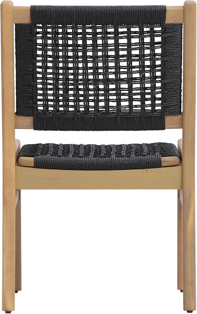 Christopher Knight Home Levi Acacia Wood Dining Table Set for 6, Solid Wood Outdoor Dining Set for 6, 7 Piece Patio Dining Table and Chair Set with Wicker Seat & Back, Black + Light Teak